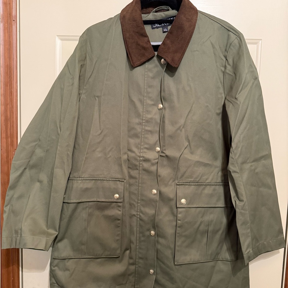 J. Crew Olive Barn Jacket with Brown Corduroy Collar